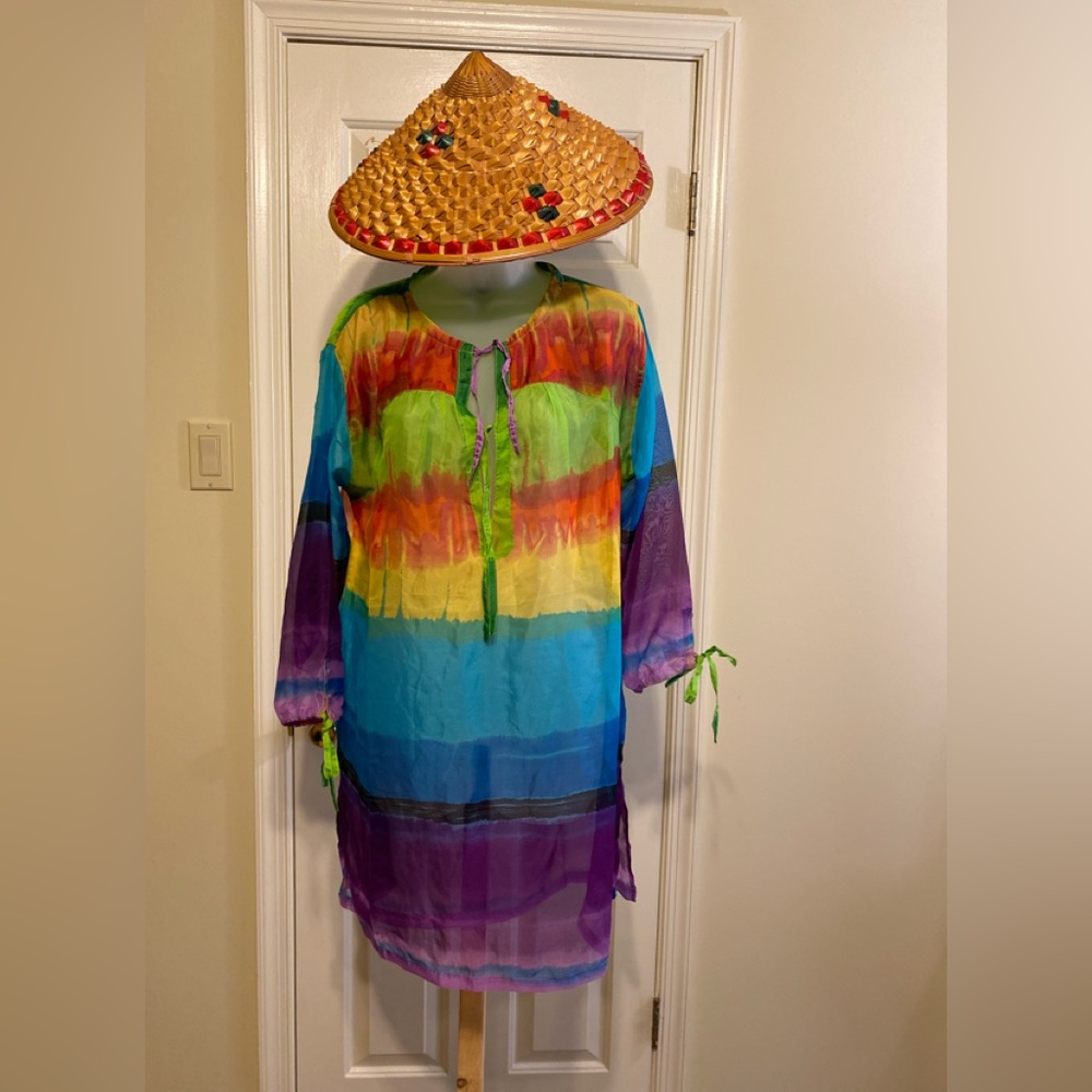 NWOT Cejon - Lovely beach coverup (chartreuse/teal/orange/purple) striped, L